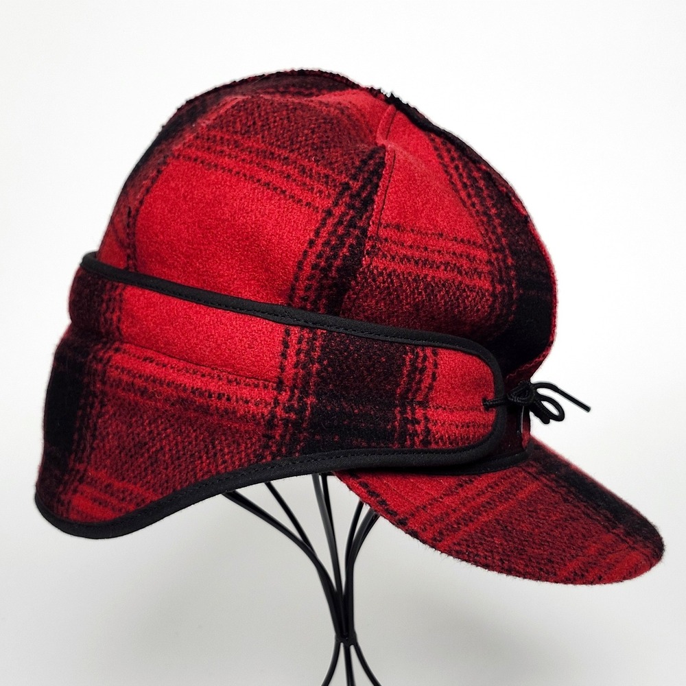 Stormy Kromer The Original Red Plaid 100% Wool Hat 7 1/2 Outdoors Heritage USA